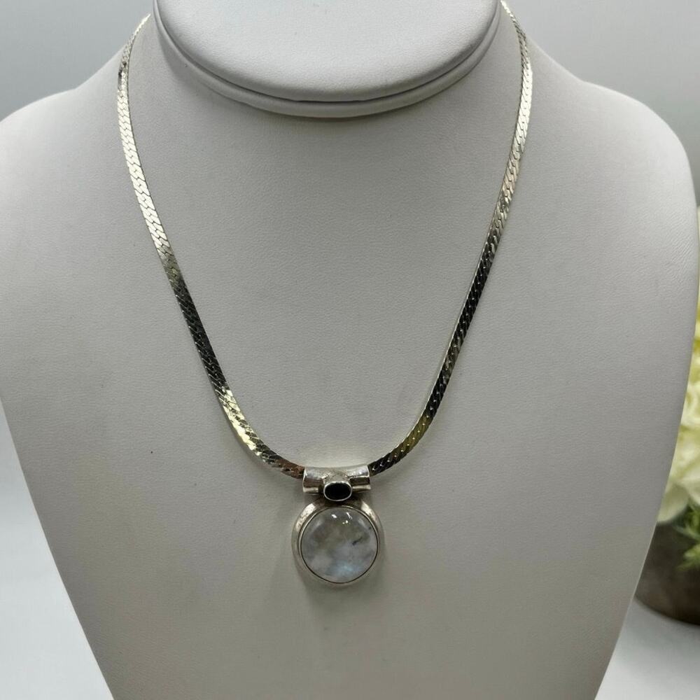 TJ Sterling Silver Moonstone Amethyst Bezel Cabachon pendantβ Snake Necklace